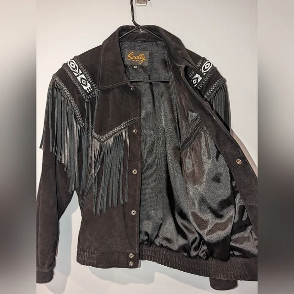 Vintage Scully Authentic Genuine black leather jacket with black leather fringe. - Picture 3 of 12
